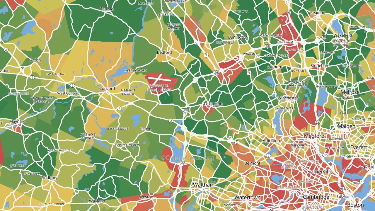 Middlesex County, MA Map of Burglary Rates