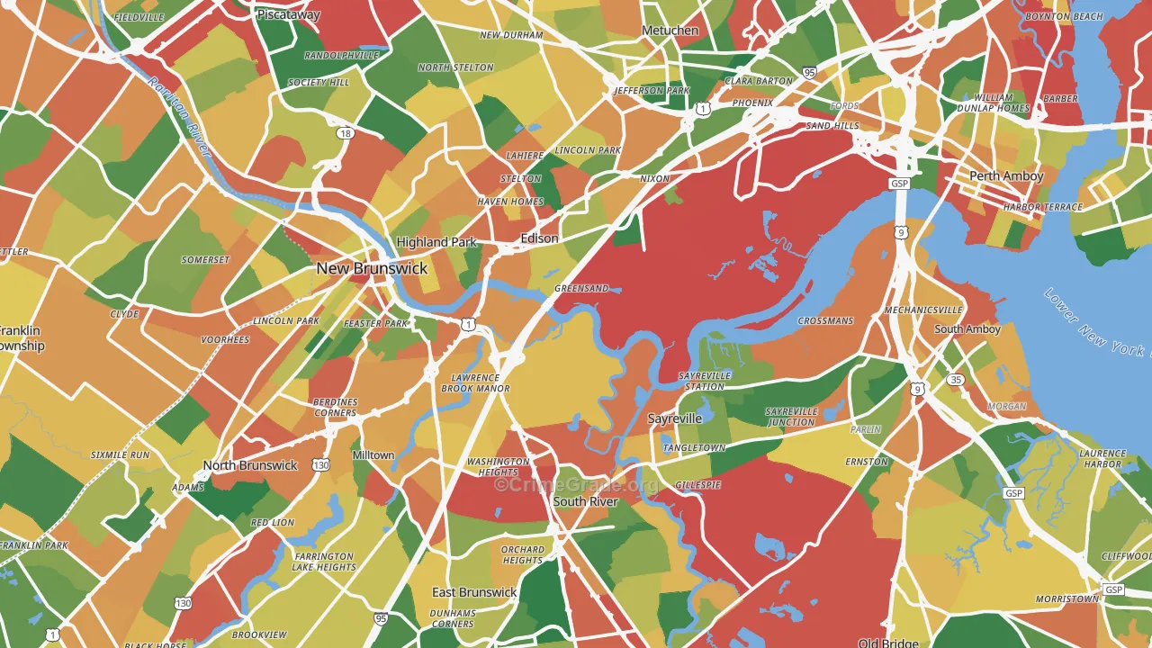 Middlesex County, NJ Map of Burglary Rates