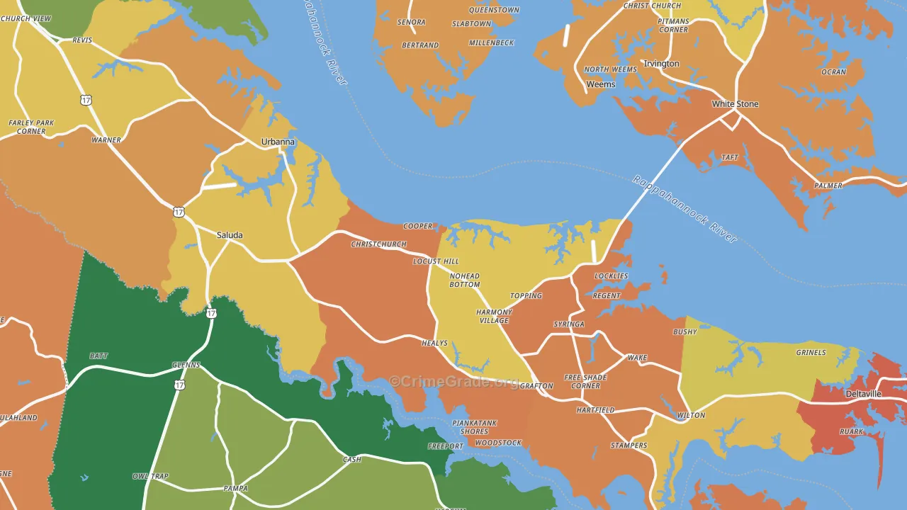 Middlesex County, VA Map of Burglary Rates