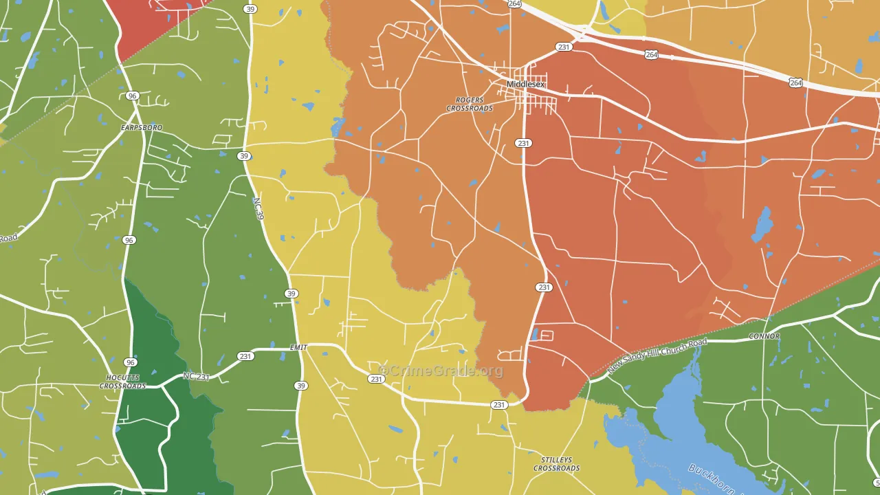 Middlesex, NC Map of Burglary Rates