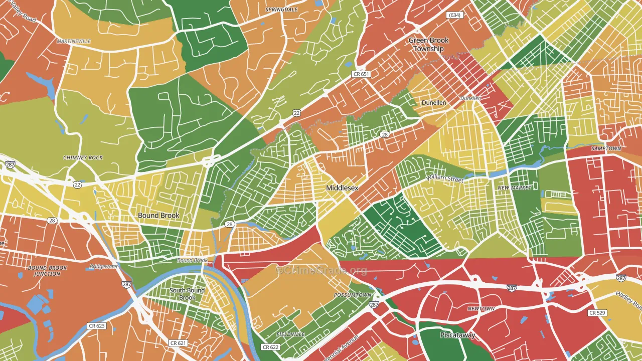 Middlesex, NJ Map of Burglary Rates