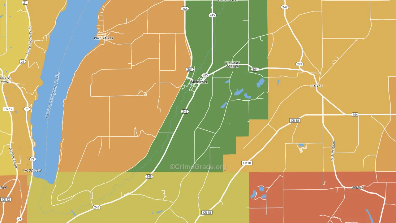 Middlesex, NY Map of Burglary Rates