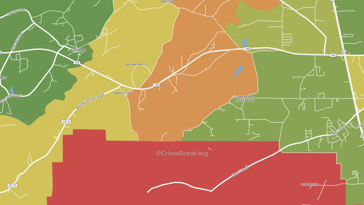 Middleton, AL Map of Burglary Rates
