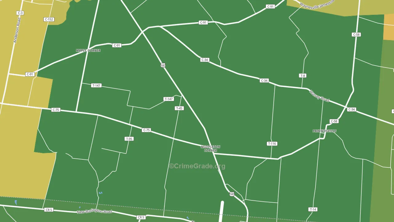 Middleton Corner, OH Map of Burglary Rates