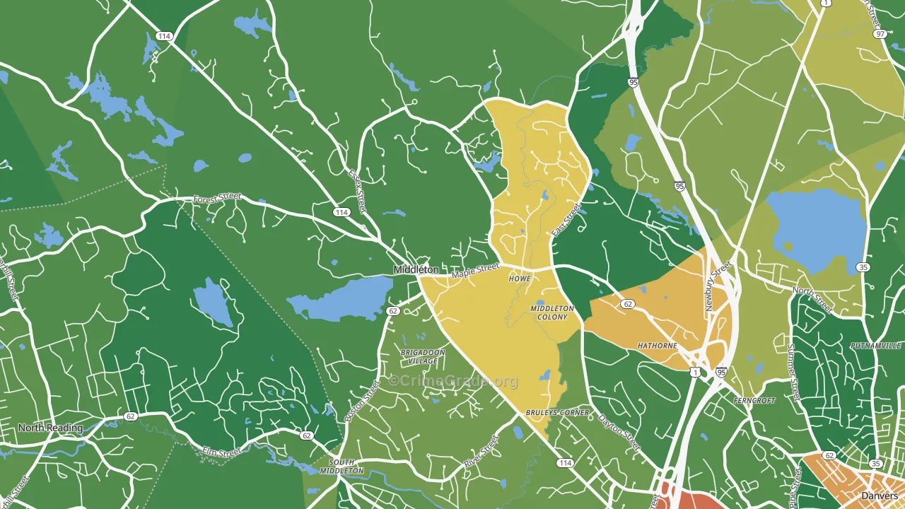 Middleton, MA Map of Burglary Rates