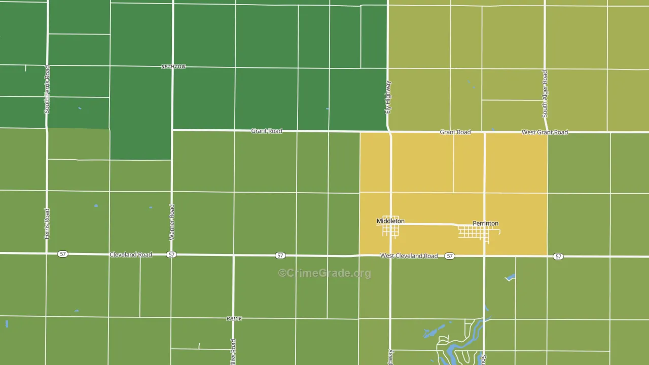 Middleton, MI Map of Burglary Rates