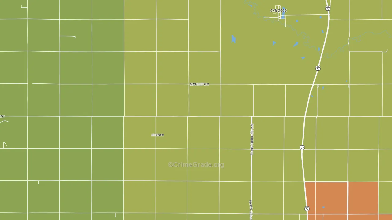 Middleton, OK Map of Burglary Rates