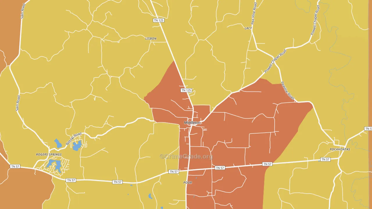 Middleton, TN Map of Burglary Rates