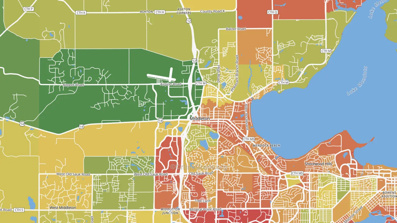 Middleton, WI Map of Burglary Rates