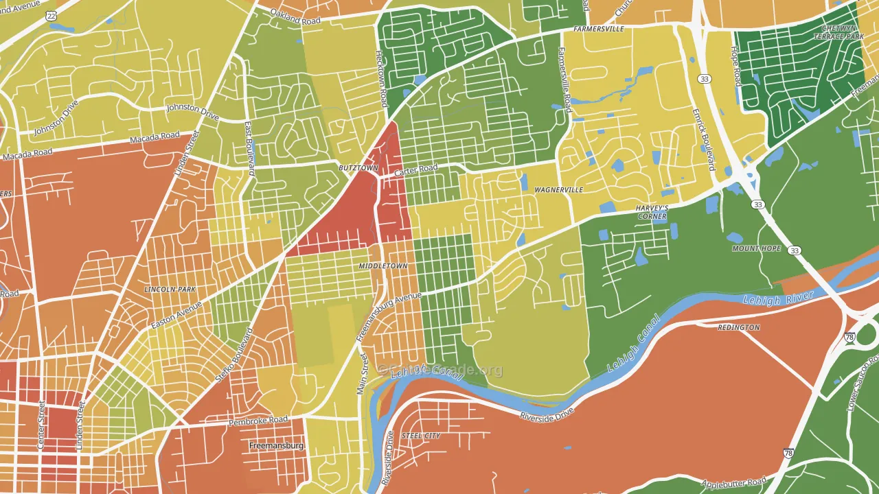 middletown, Bethlehem, PA Map of Burglary Rates