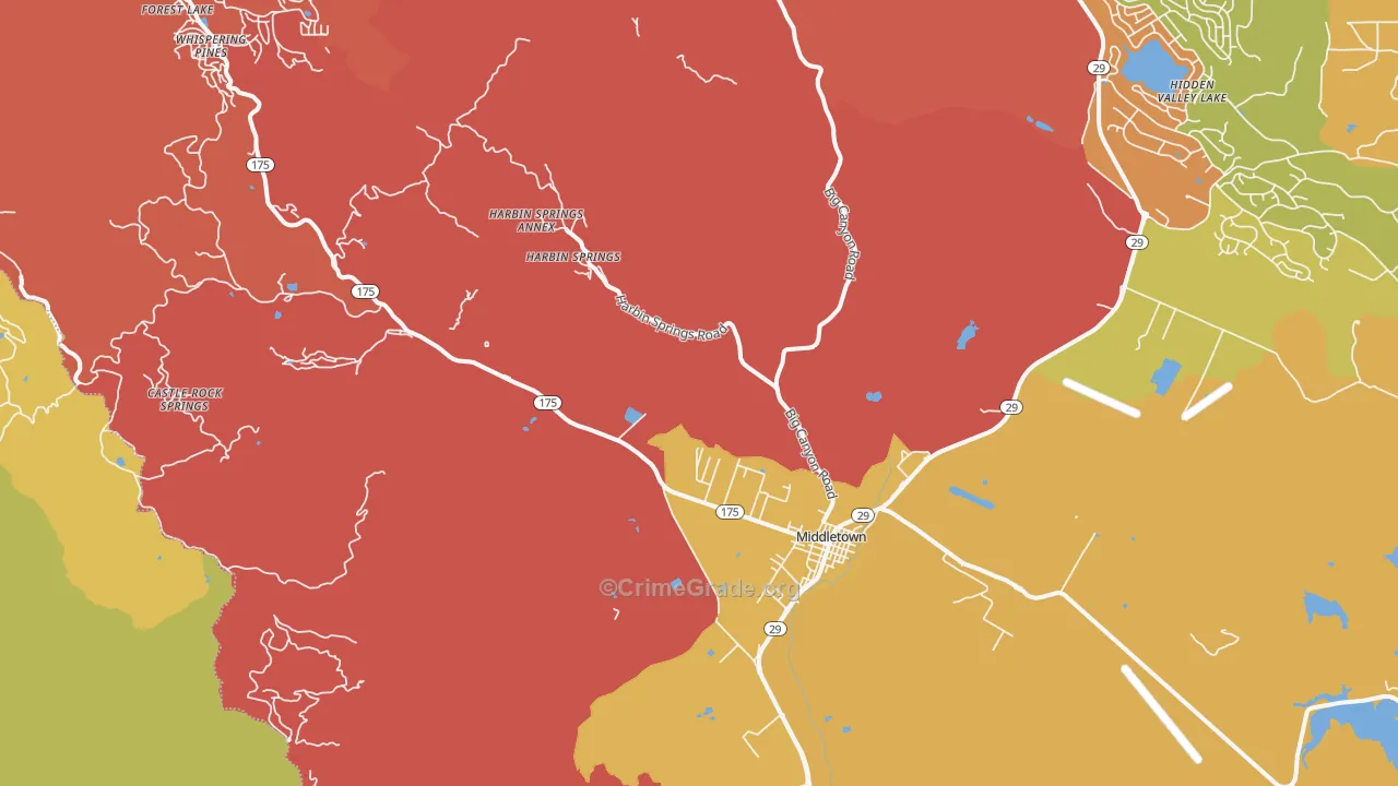 Middletown, CA Map of Burglary Rates