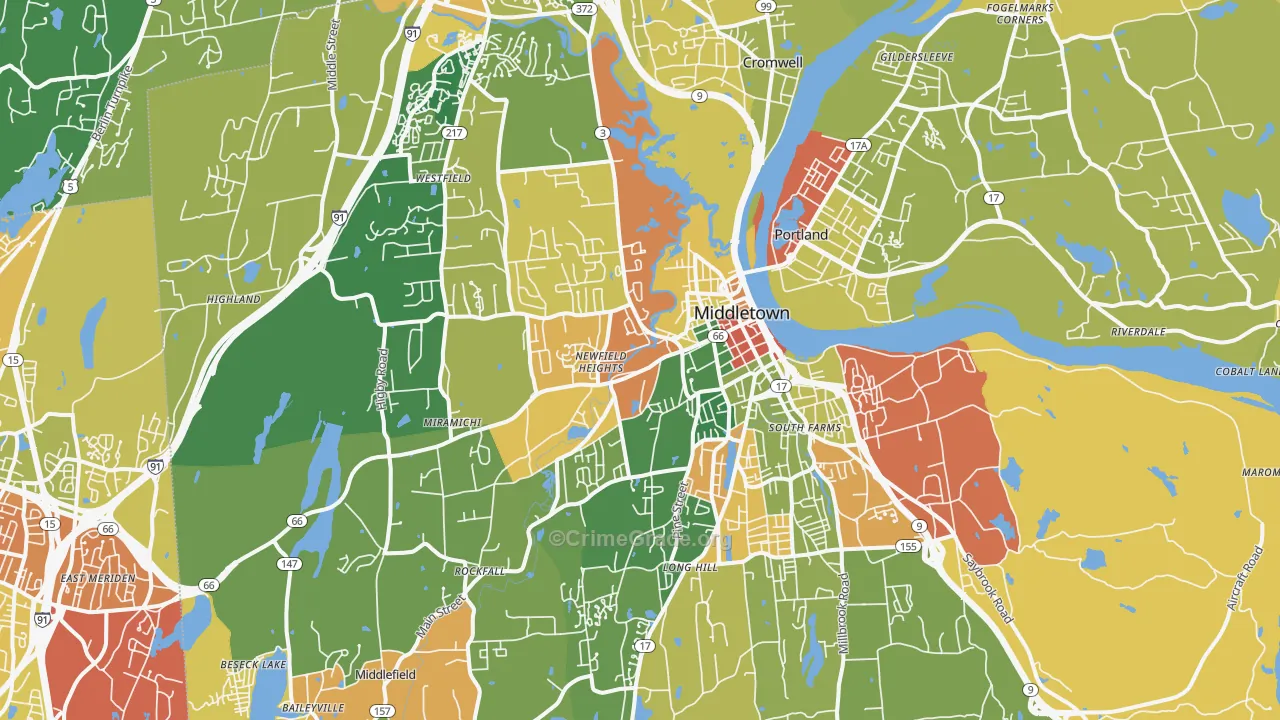 Middletown, CT Map of Burglary Rates