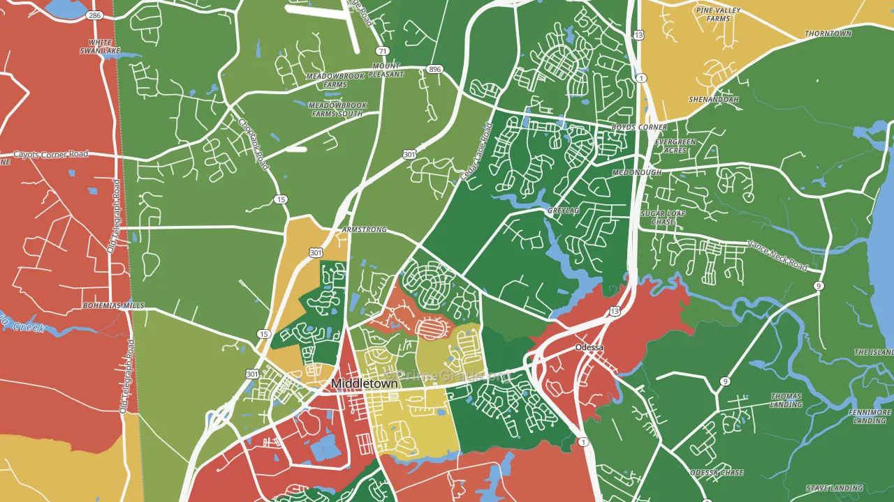 Middletown, DE Map of Burglary Rates