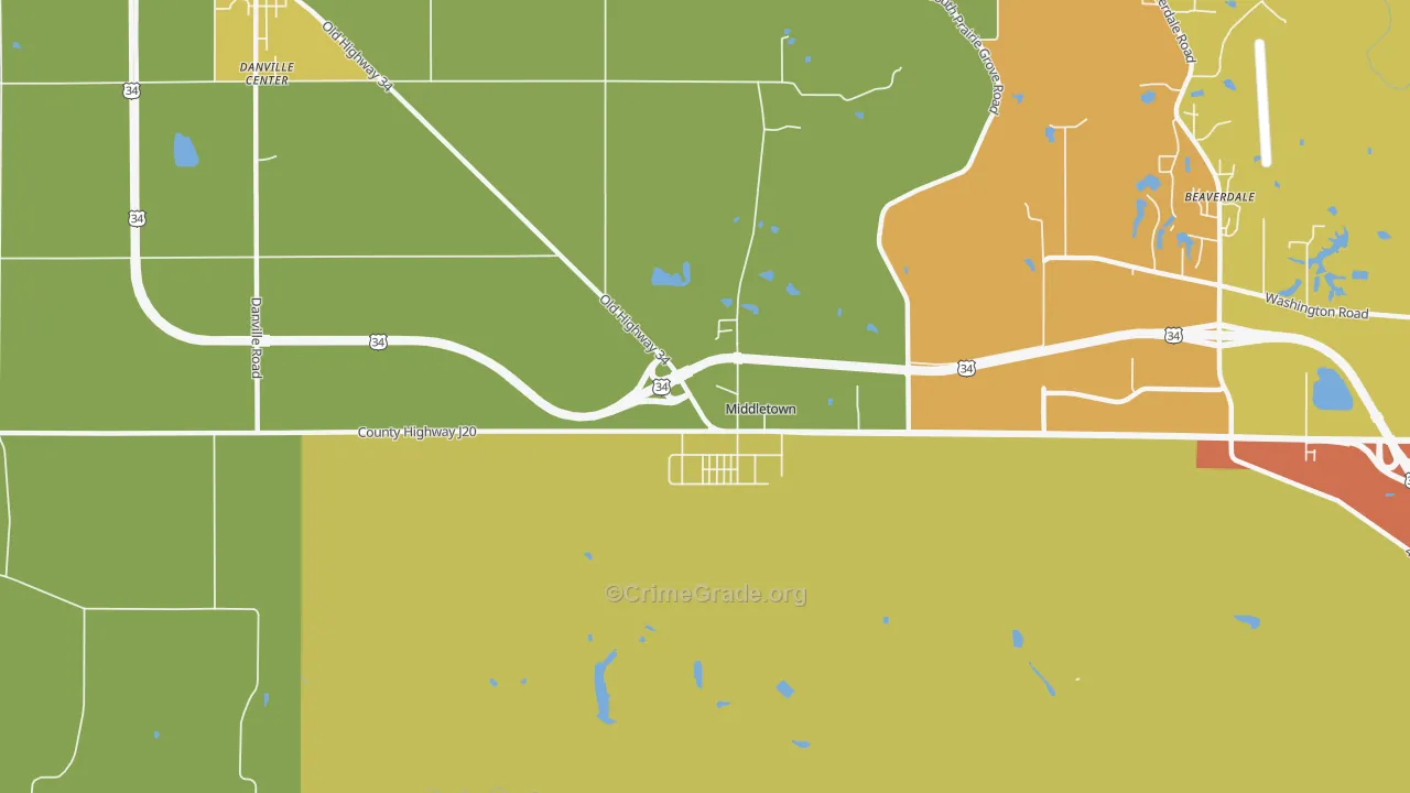 Middletown, IA Map of Burglary Rates