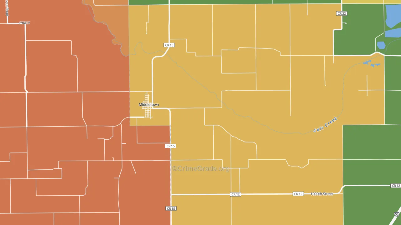 Middletown, IL Map of Burglary Rates