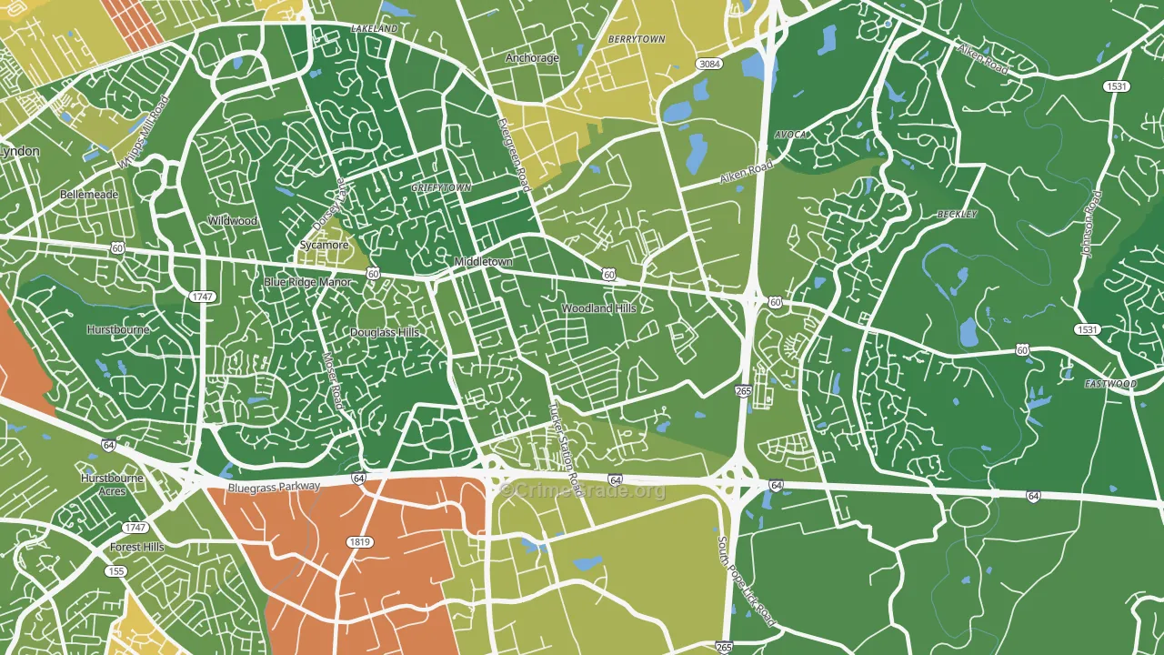 Middletown, KY Map of Burglary Rates