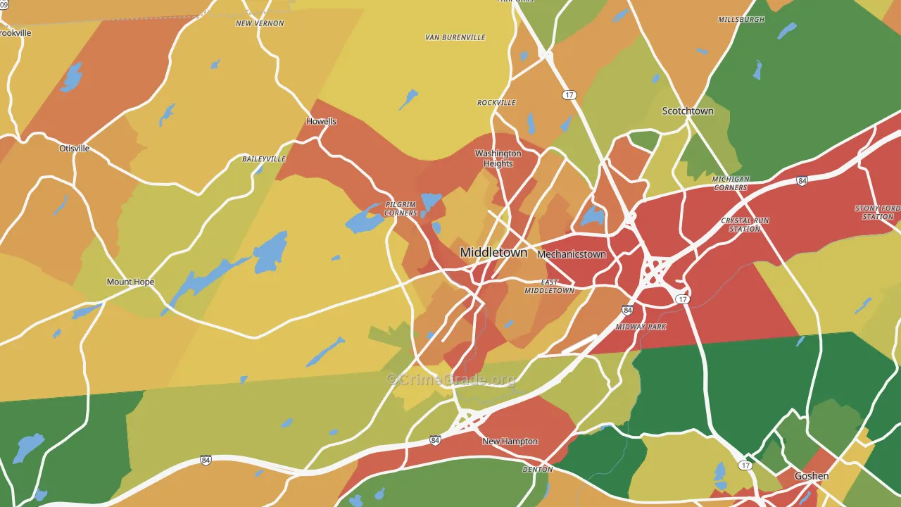 Middletown, NY Map of Burglary Rates