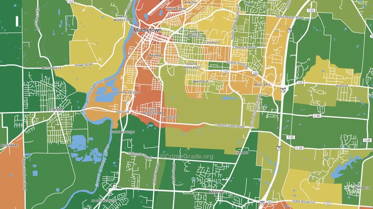 Middletown, OH Map of Burglary Rates