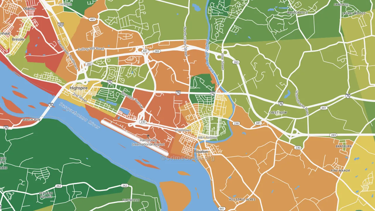 Middletown, PA Map of Burglary Rates