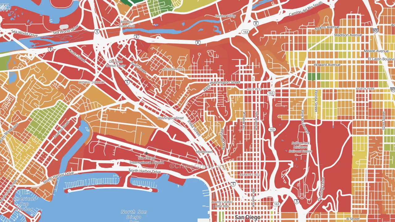 Middletown, San Diego, CA Map of Burglary Rates