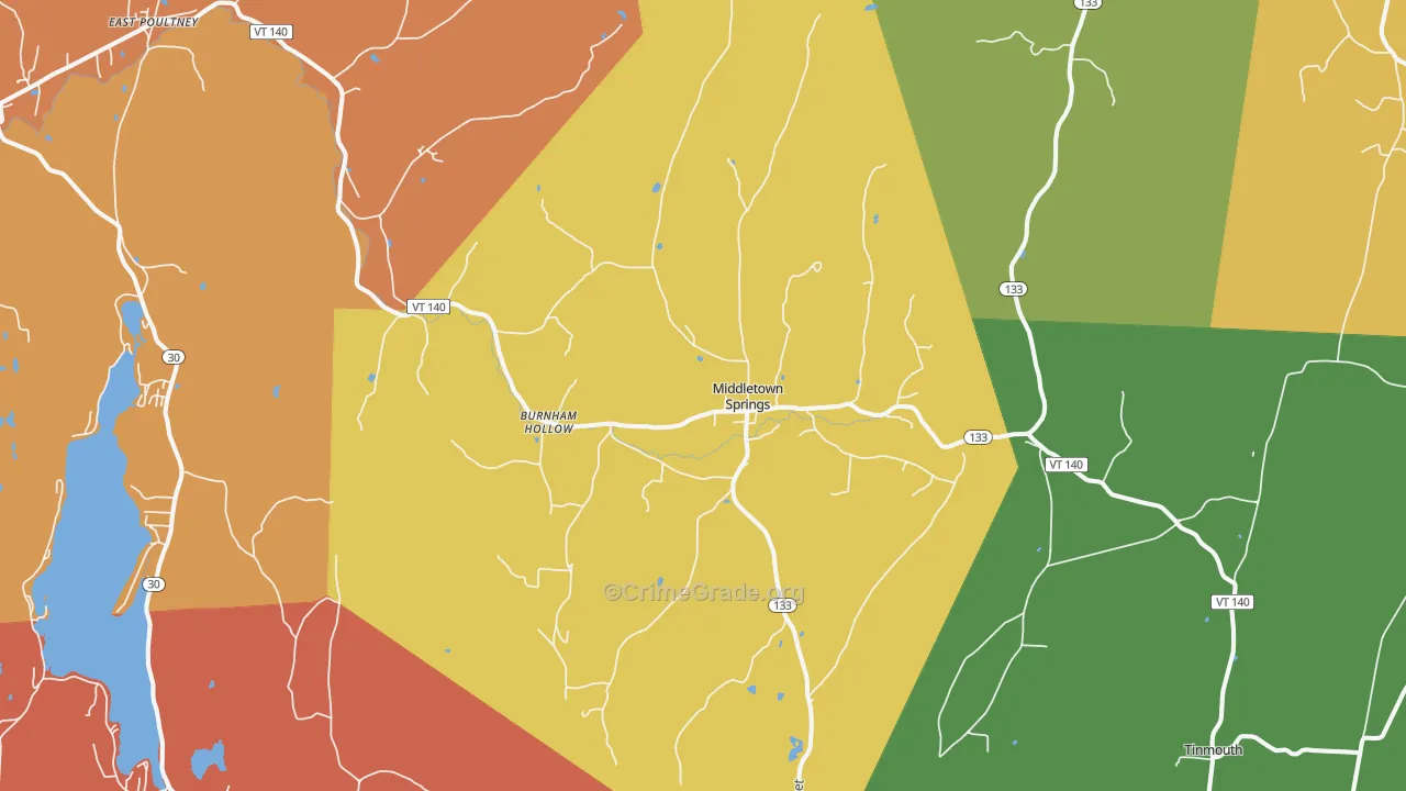 Middletown Springs, VT Map of Burglary Rates