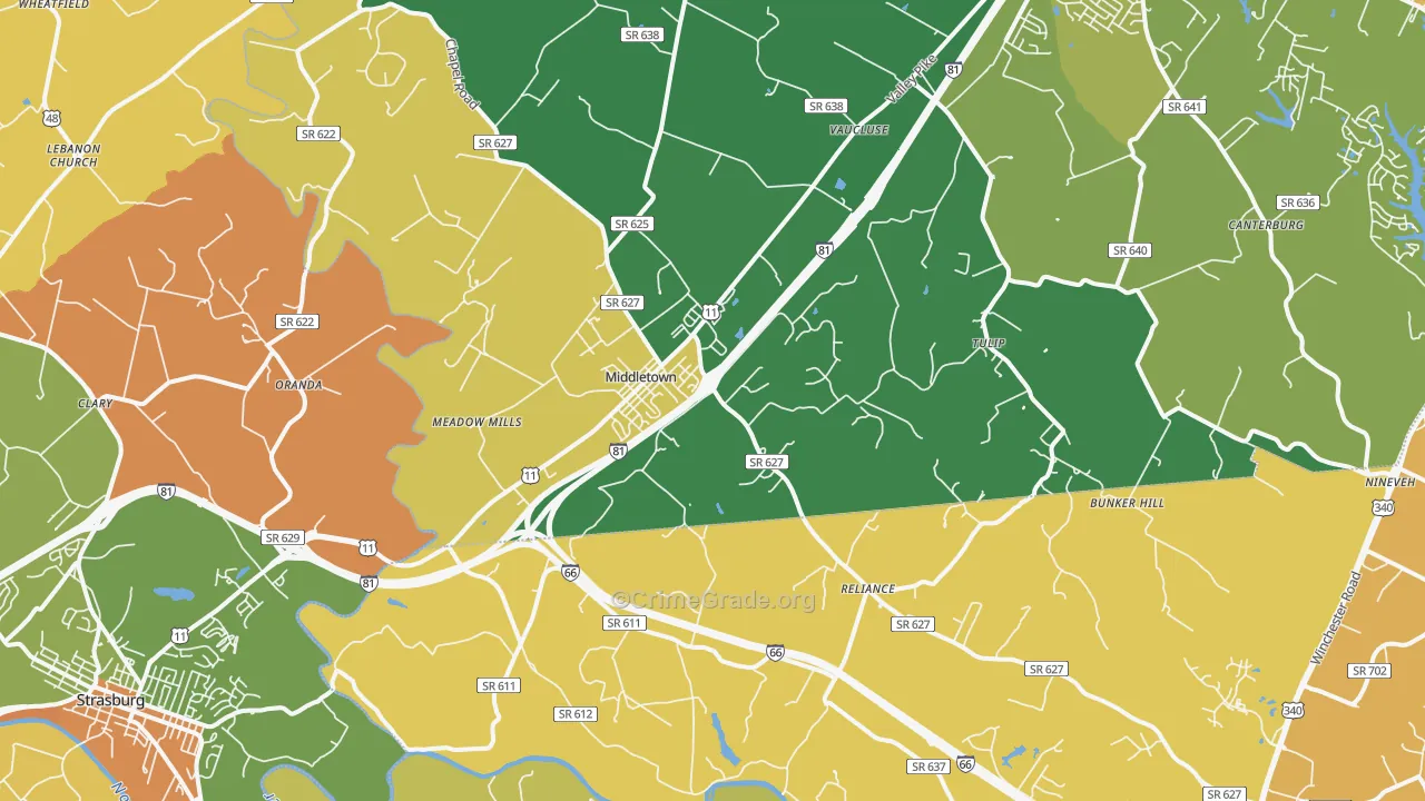Middletown, VA Map of Burglary Rates