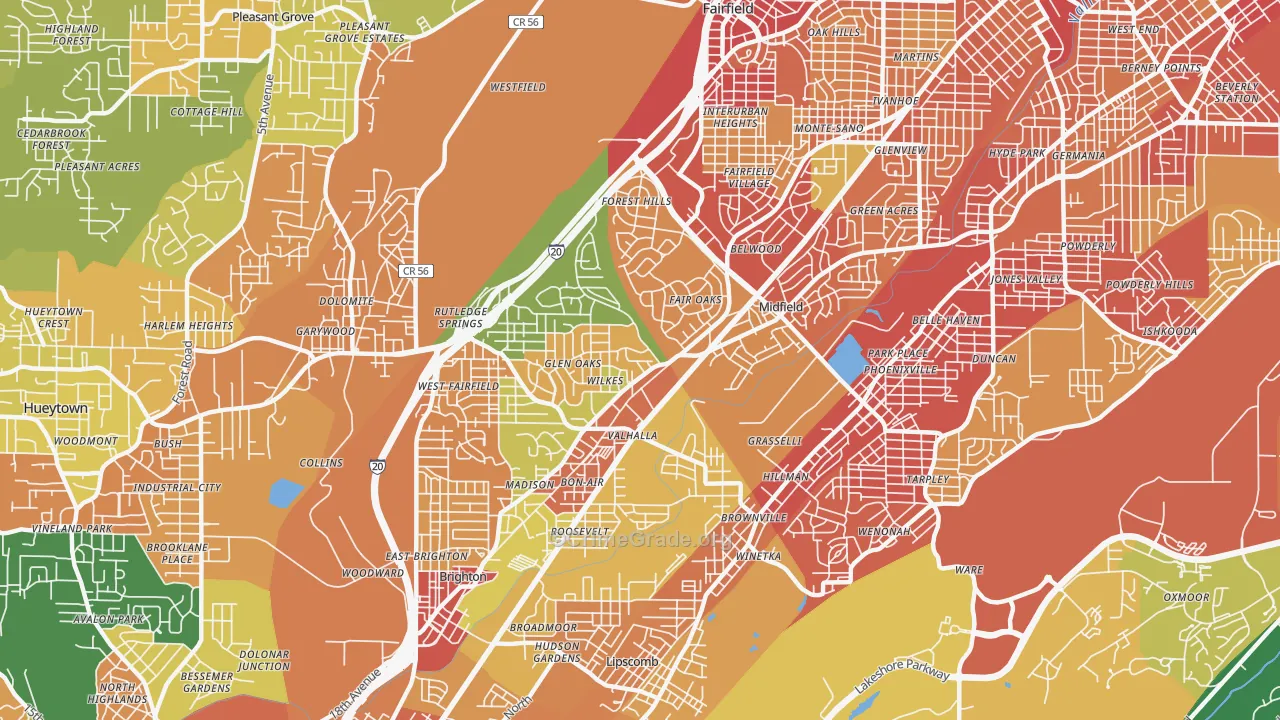 Midfield, AL Map of Burglary Rates