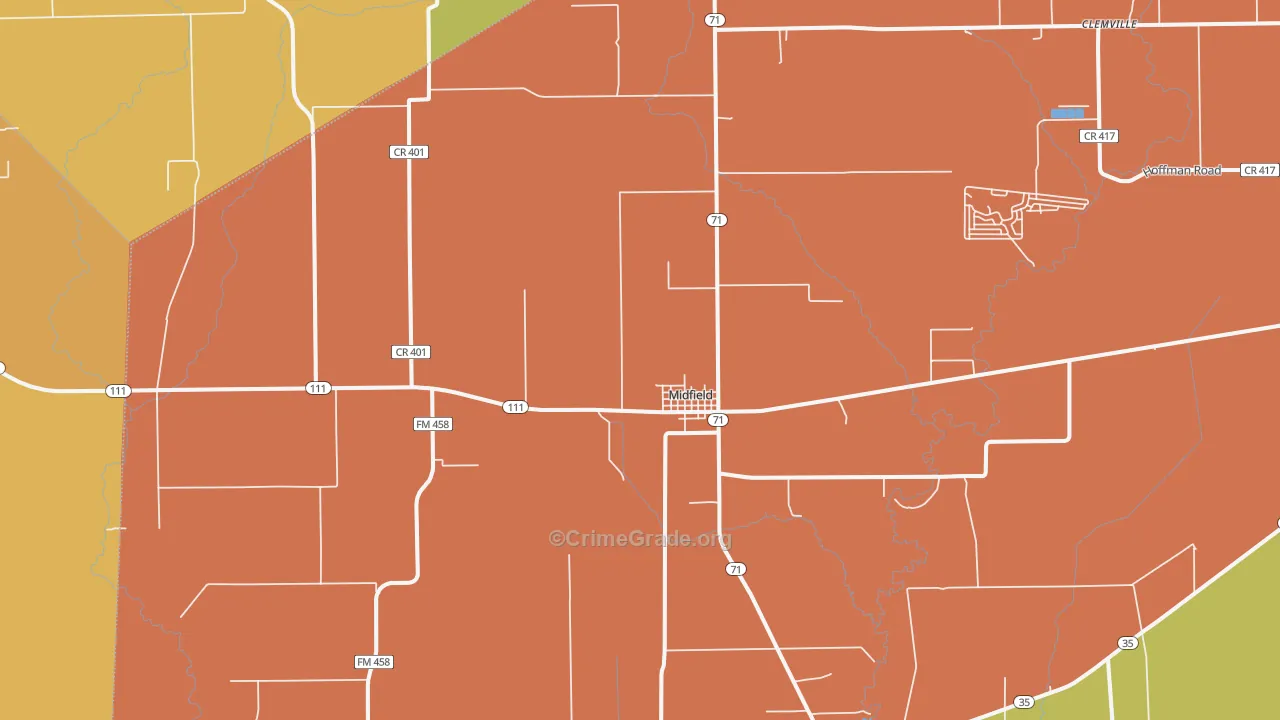 Midfield, TX Map of Burglary Rates