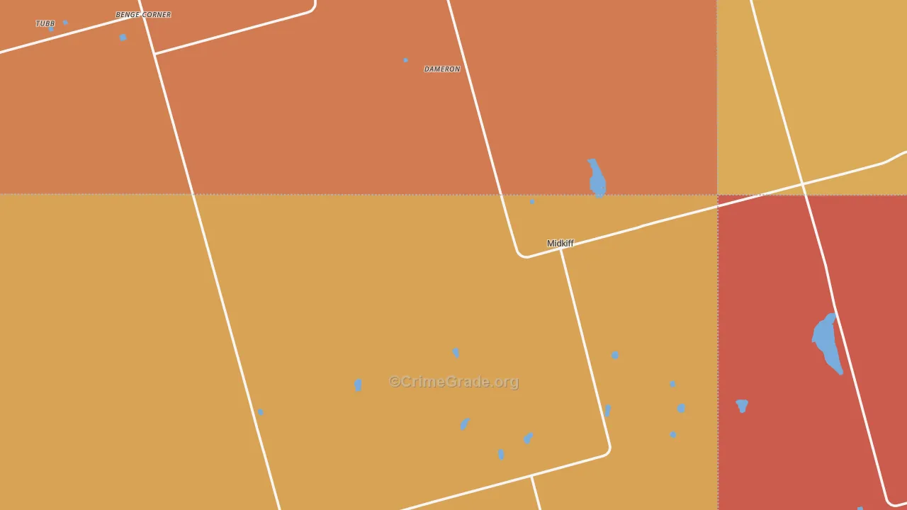 Midkiff, TX Map of Burglary Rates