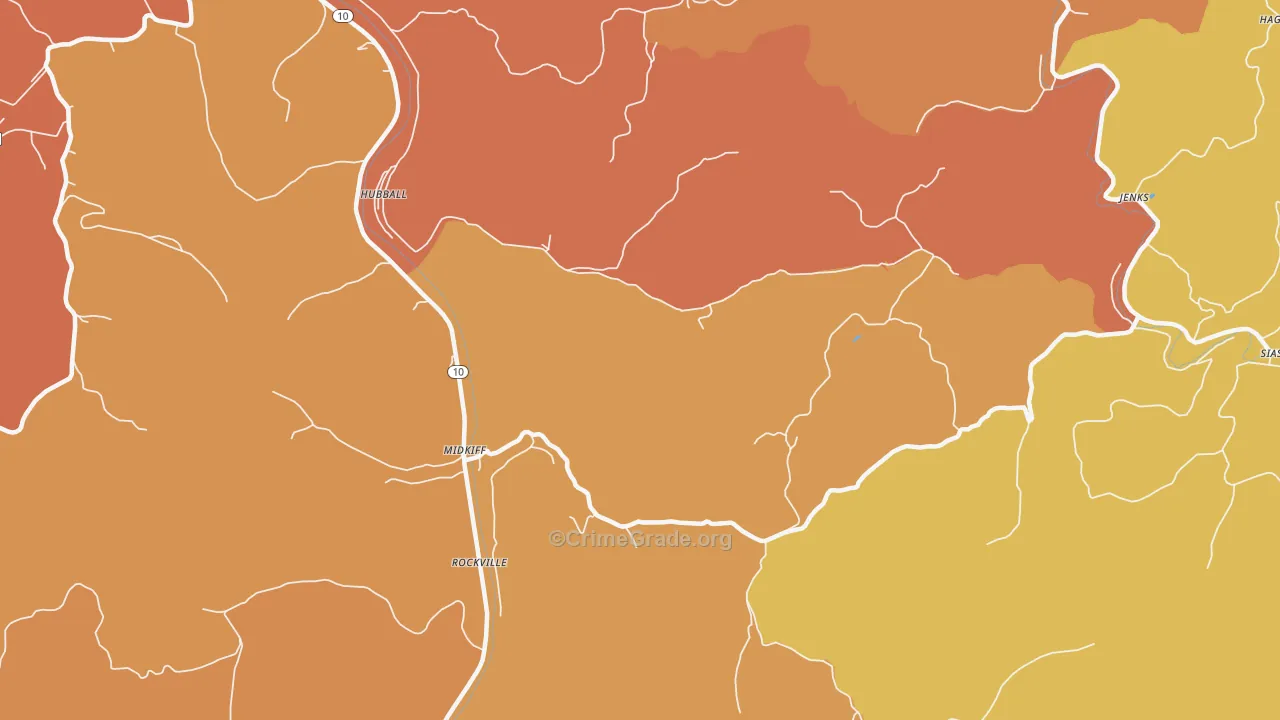 Midkiff, WV Map of Burglary Rates