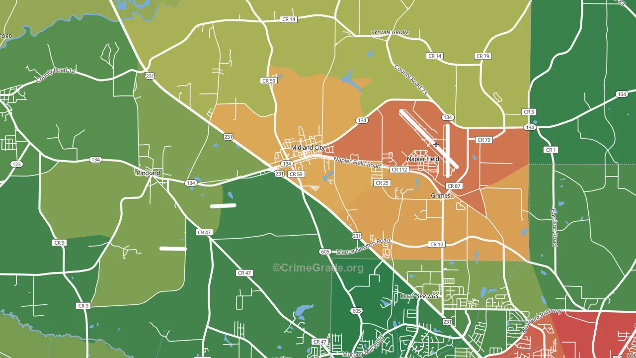 Midland City, AL Map of Burglary Rates