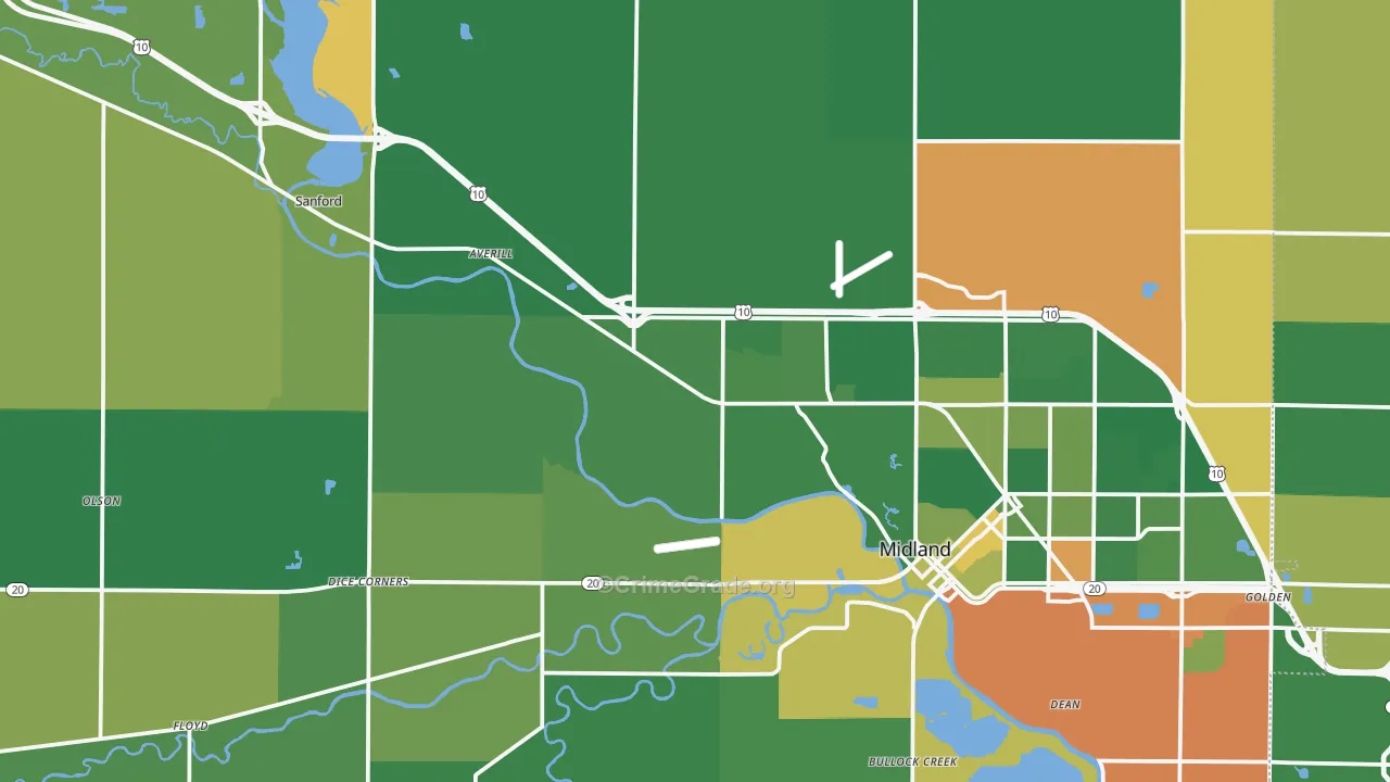 Midland County, MI Map of Burglary Rates