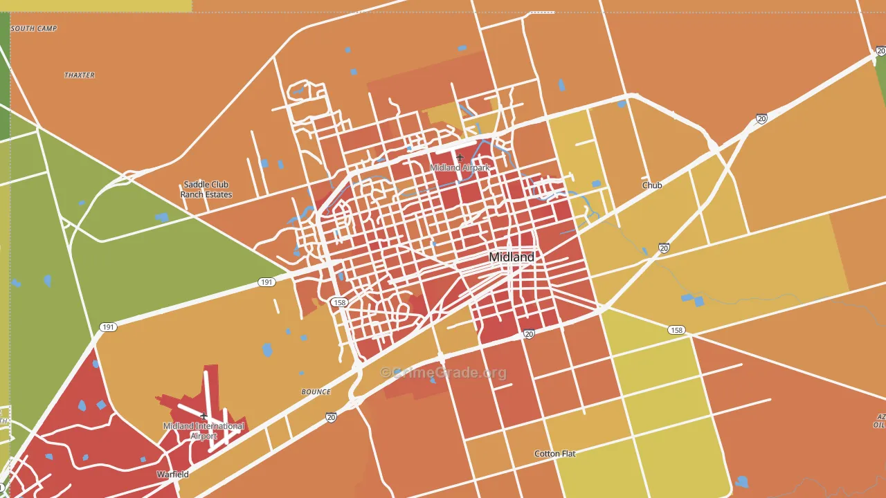 Midland County, TX Map of Burglary Rates