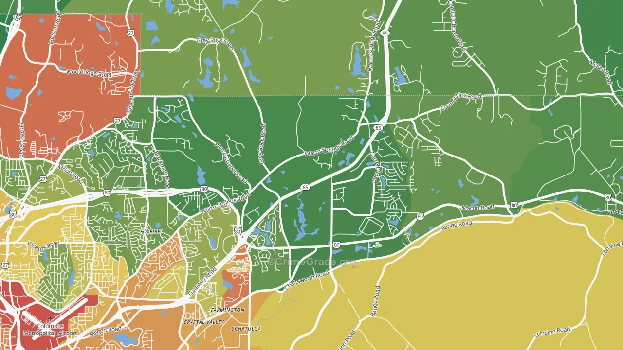 Midland, GA Map of Burglary Rates