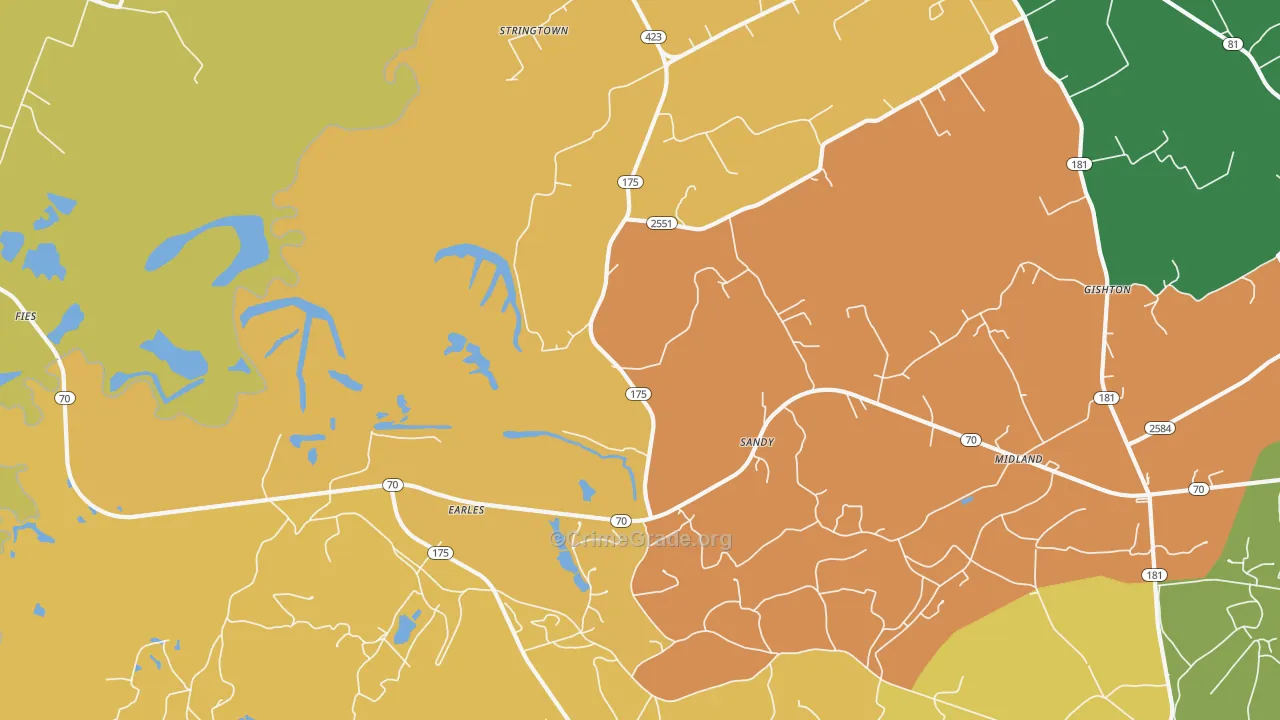 Midland, KY Map of Burglary Rates
