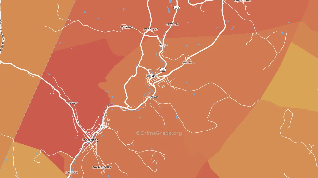 Midland, MD Map of Burglary Rates