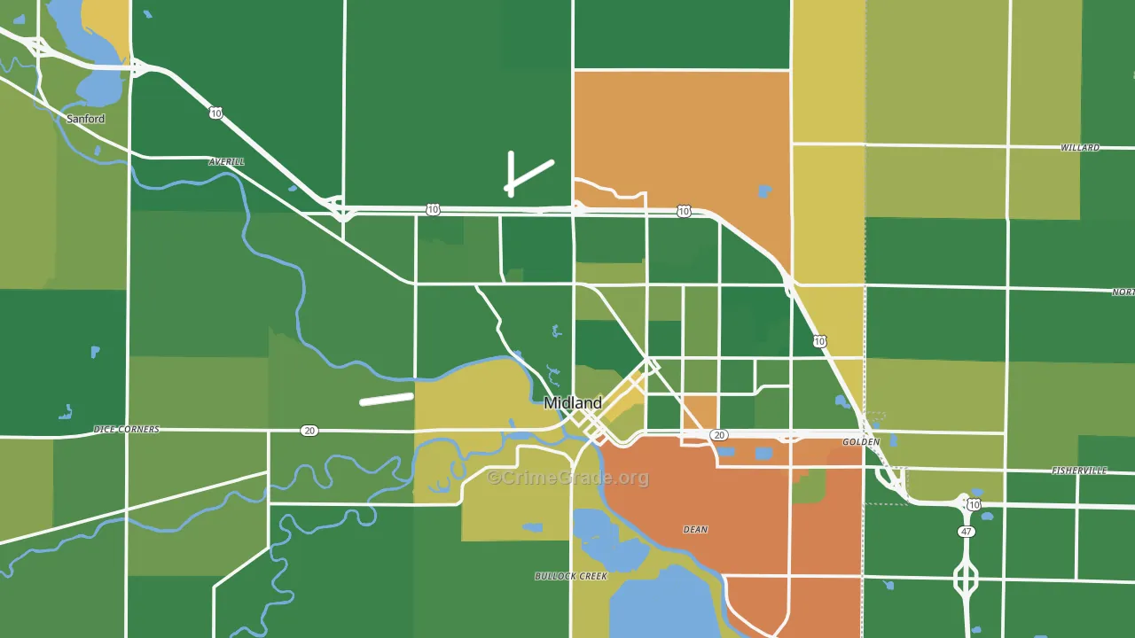 Midland, MI Map of Burglary Rates