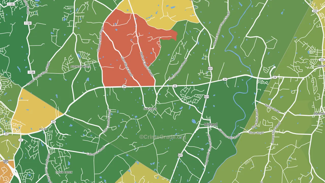 Midland, NC Map of Burglary Rates