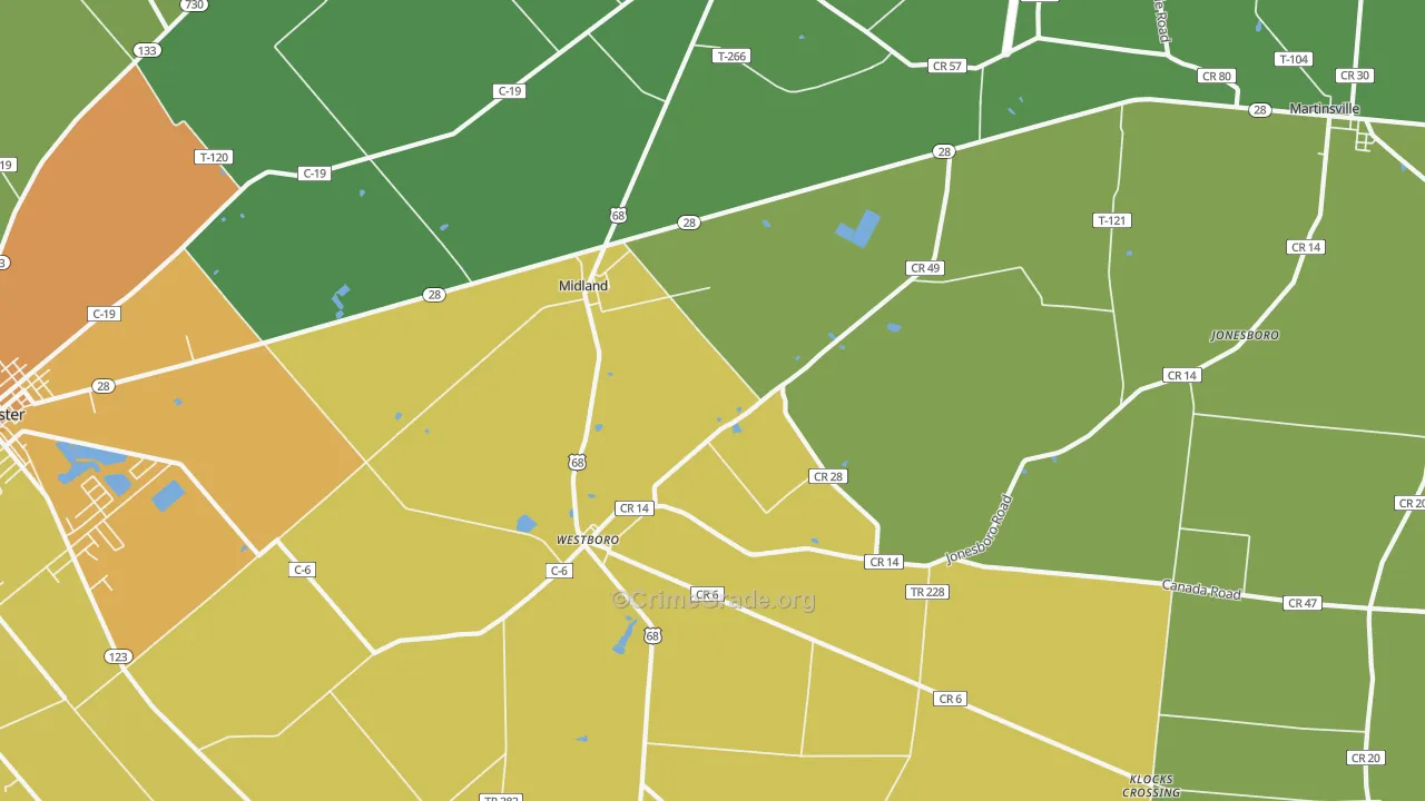 Midland, OH Map of Burglary Rates