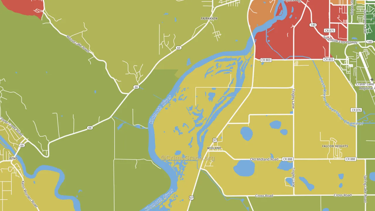 Midland, OR Map of Burglary Rates
