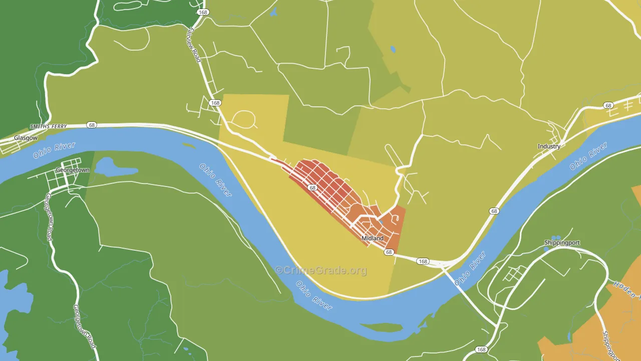 Midland, PA Map of Burglary Rates