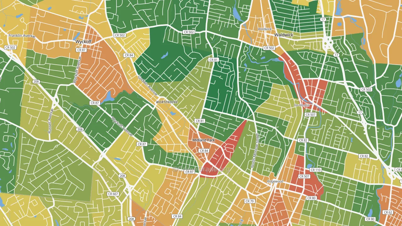 Midland Park, NJ Map of Burglary Rates