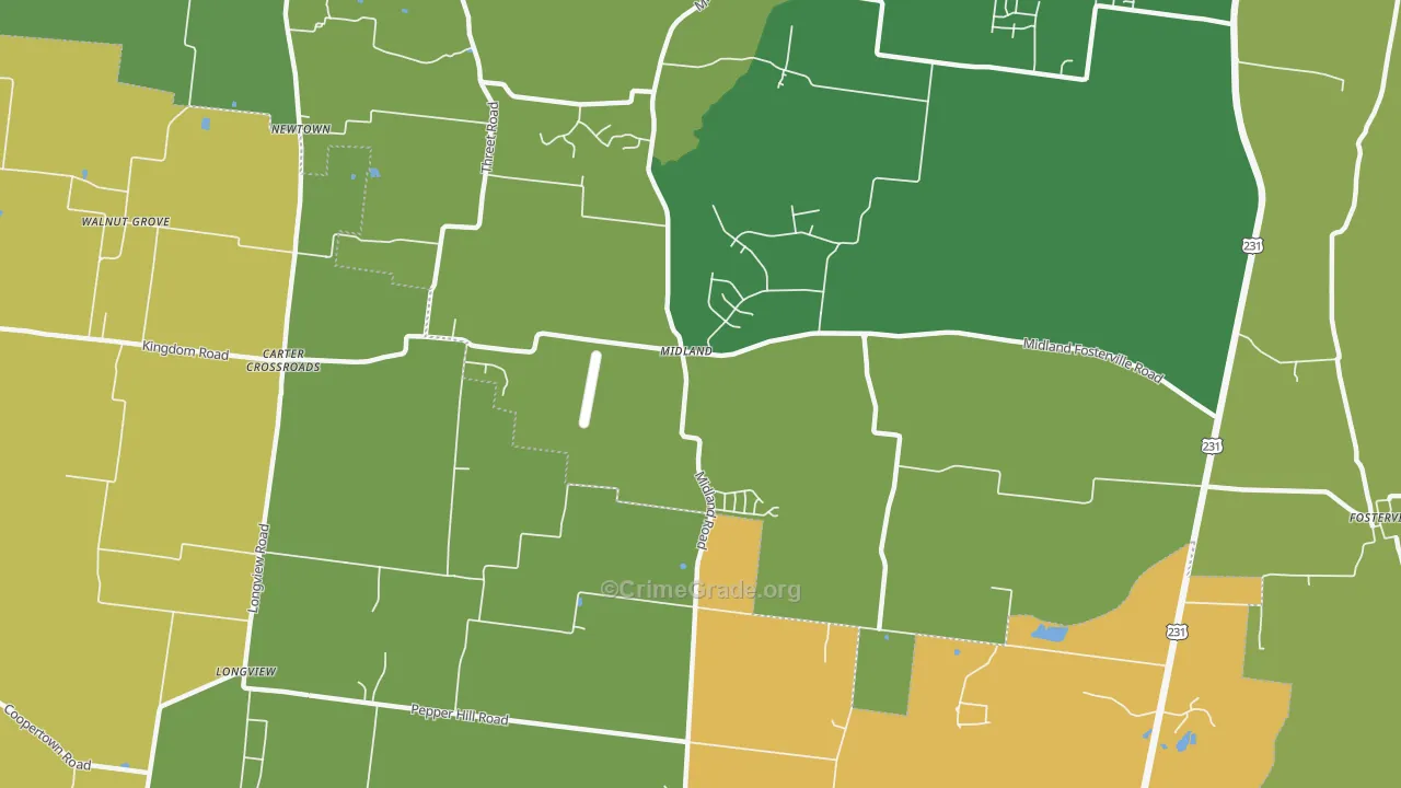 Midland, TN Map of Burglary Rates