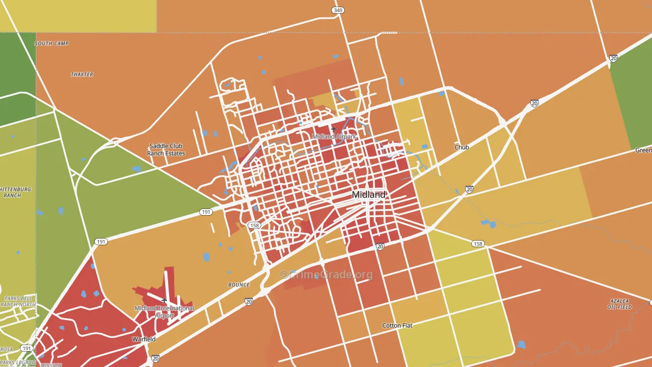 Midland, TX Map of Burglary Rates