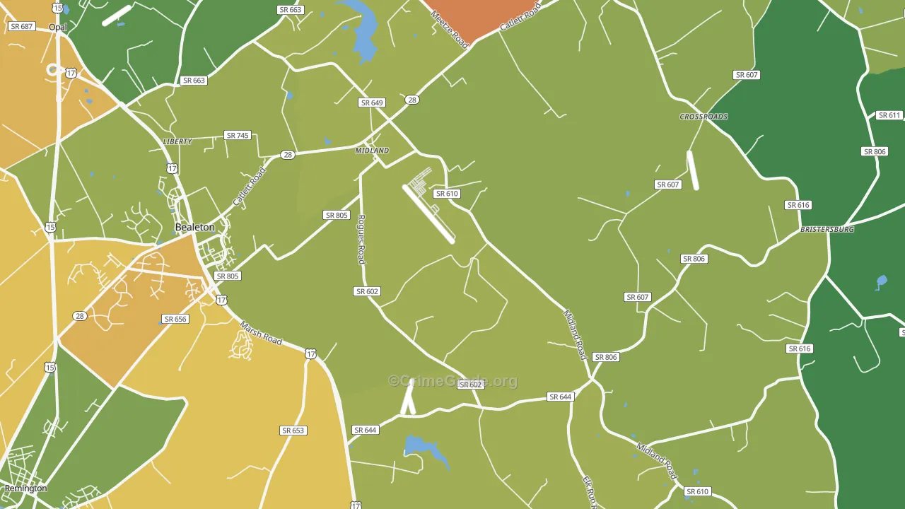 Midland, VA Map of Burglary Rates