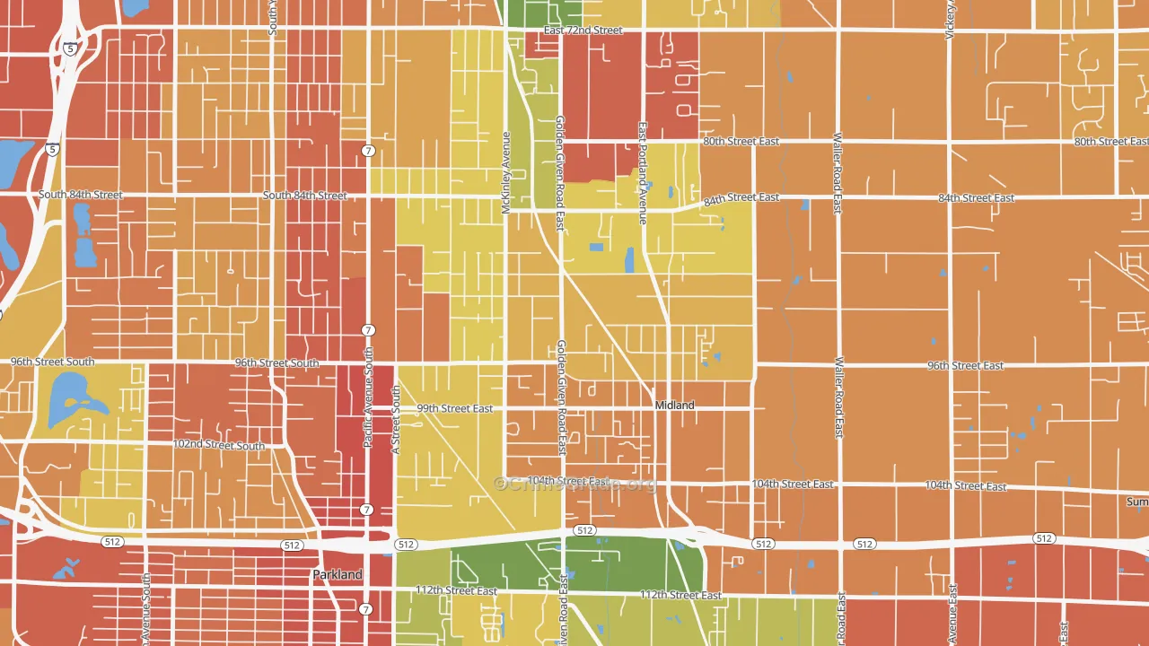 Midland, WA Map of Burglary Rates