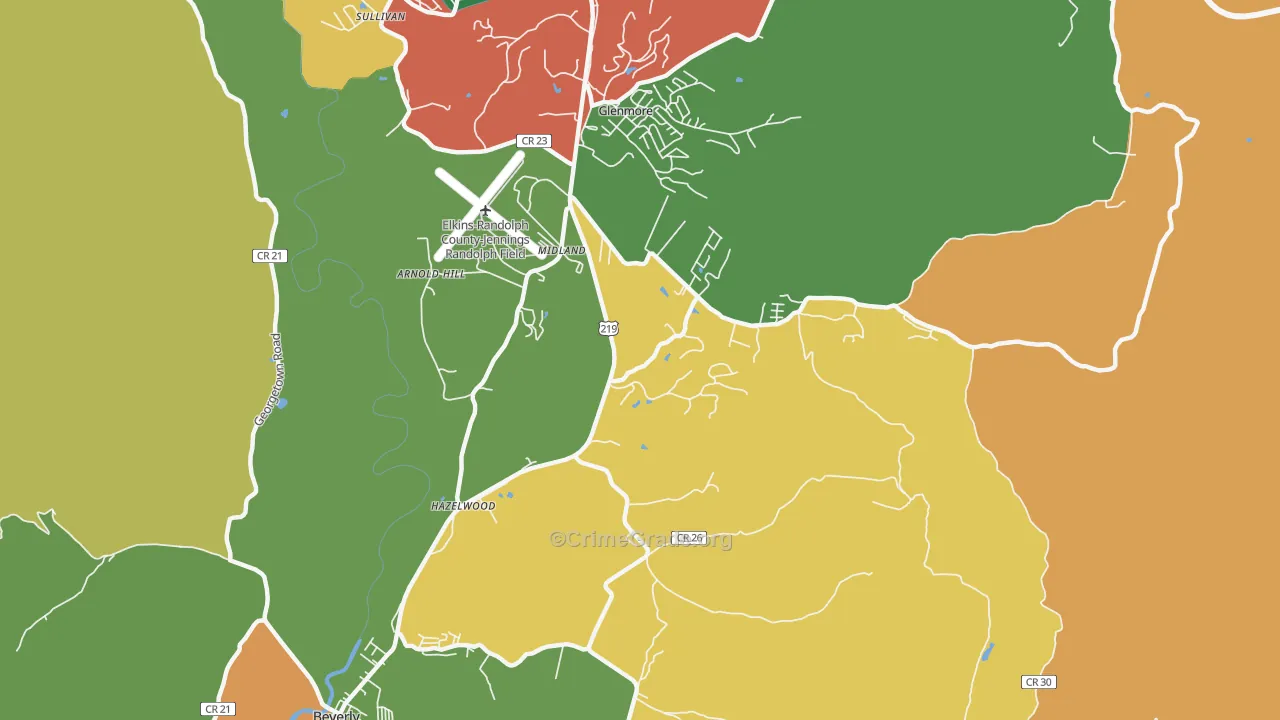 Midland, WV Map of Burglary Rates