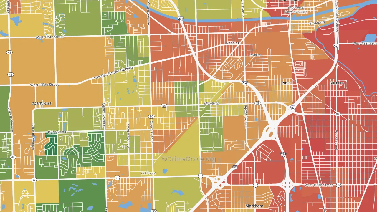 Midlothian, IL Map of Burglary Rates
