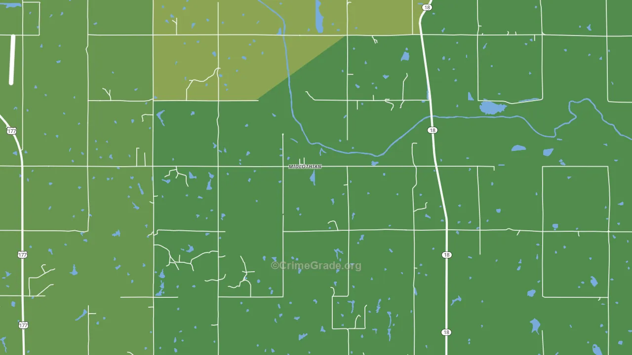 Midlothian, OK Map of Burglary Rates