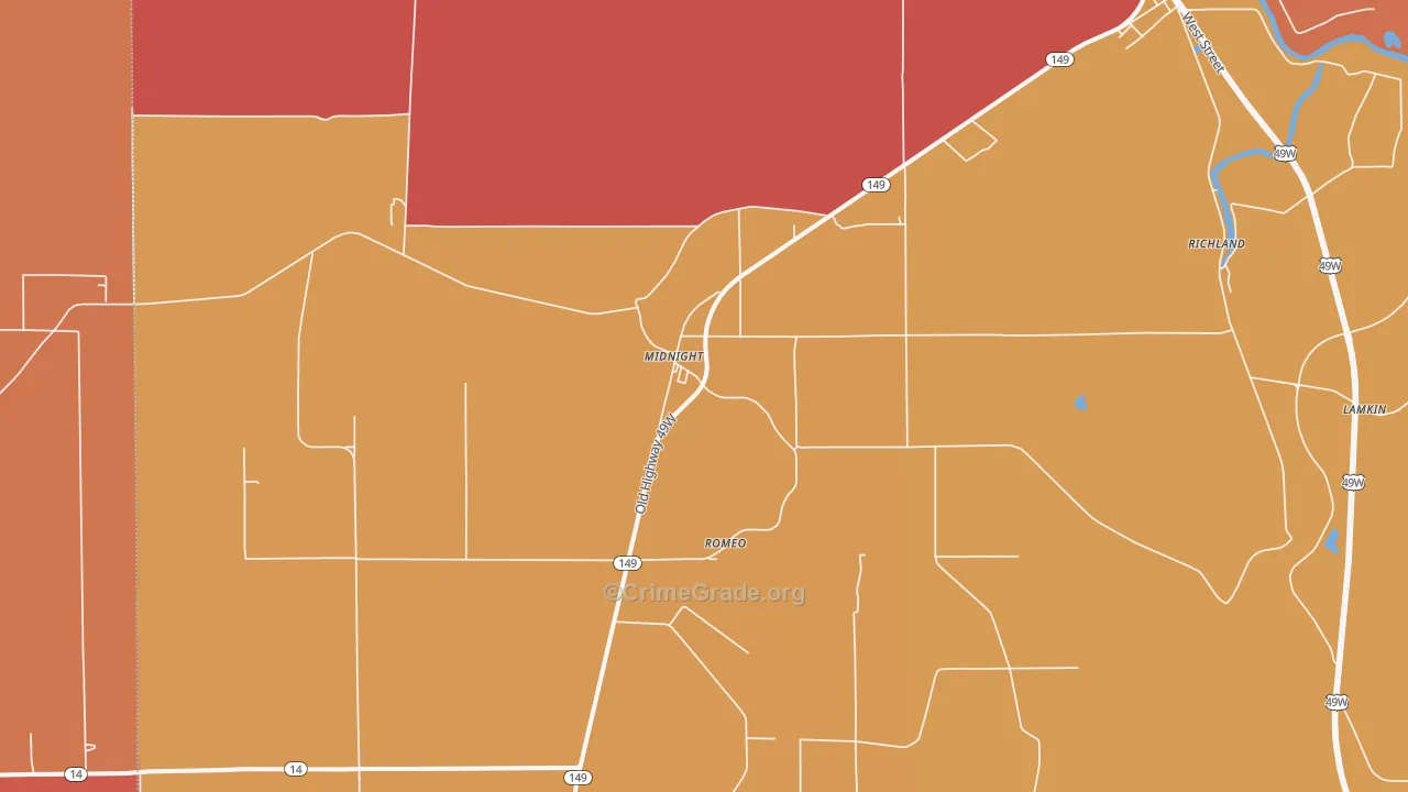 Midnight, MS Map of Burglary Rates